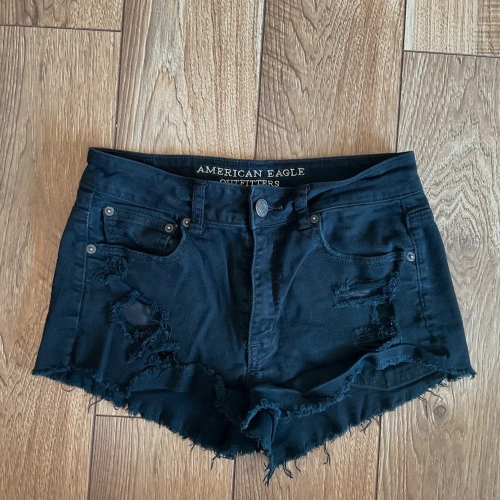 American Eagle Outfitters Black Distressed Denim Shorts